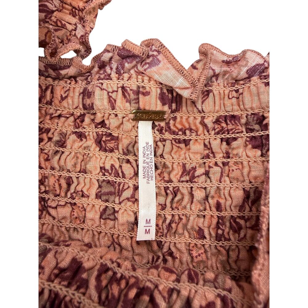 FREE PEOPLE Smock It To Me Mini Dress Size Medium Apricot Combo - Picture 4 of 7